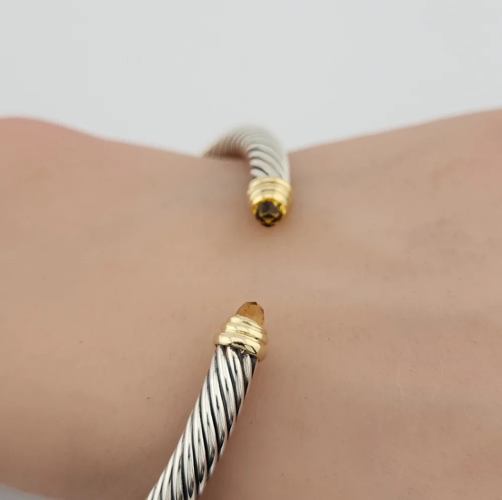David Yurman 5mm Sterling Silver & 14k Gold Cable Bracelet With Citrine - Picture 3 of 4